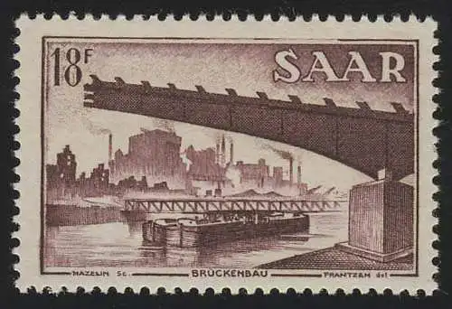 Saarland 330 Freimarke 18 Fr, postfrisch **