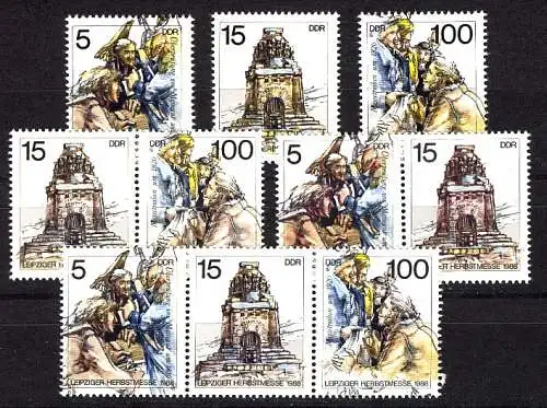 3193-3195 aus Block 95 Leipziger Messe 1988, 3 ZD und 3 Ezm, Set postfrisch **
