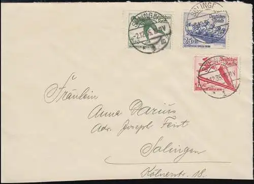 600-602 Olympia Eislaufen, Ski-Springen, Viererbob auf Briefausschnitt, 2.12.35