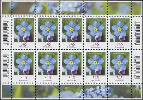 3324 Blumen 345 Cent Vergissmeinnicht - Zehnerbogen, postfrisch **