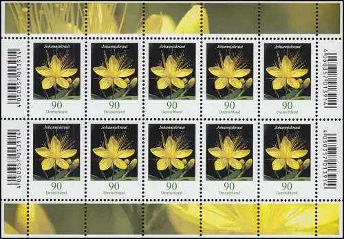 3304 Blumen 90 Cent Johanniskraut - Zehnerbogen, postfrisch **