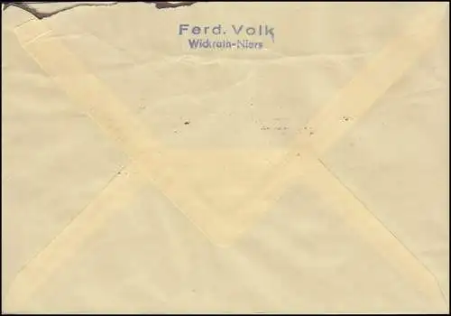 109 Gedächtniskirche 30 Pf + ZF auf Erstflug-Brief Hamburg-Barcelona 5.11.54