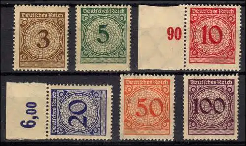 338-343 Korbdeckel-Muster 1923, Satz entfalzt / kleine Gummimängel *