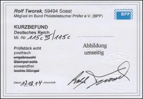 113c III Freimarke mit PLF Rahmenbruch über Flügel, Paar Befund BPP e´frei **