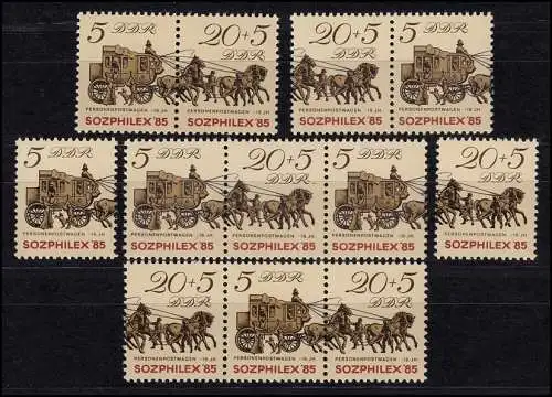 2965-2966 SOZPHILEX Postkutsche 1985, 4 Zusammendrucke + 2 Ezm, Set postfrisch