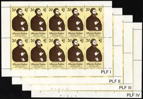 2755 Luther-Kleinbogen im Vierer-Set mit allen PLF, 4 Kleinbogen postfrisch **