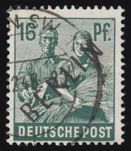 7b Schwarzaufdruck 16 Pf SCHWARZGRÜN, gestempelt O