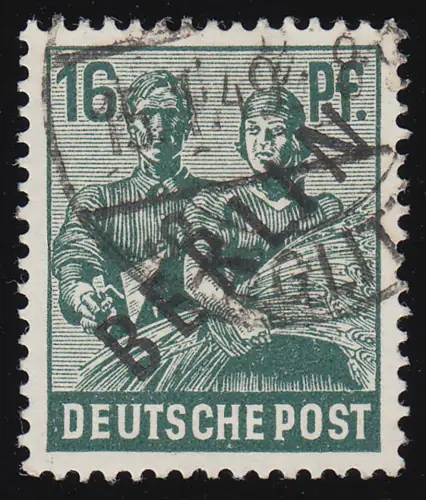 7b Schwarzaufdruck 16 Pf SCHWARZGRÜN, gestempelt O