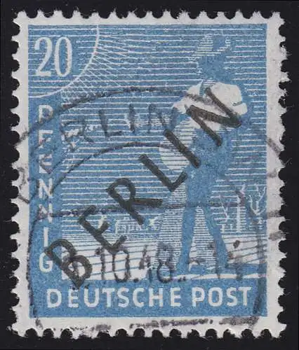 8b Schwarzaufdruck 20 Pf LEBHAFTBLAU, gestempelt O