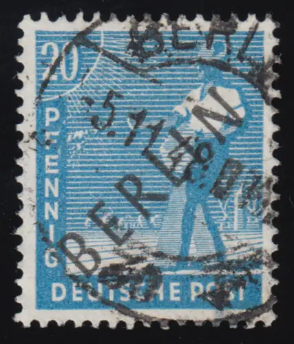 8b Schwarzaufdruck 20 Pf LEBHAFTBLAU, gestempelt O