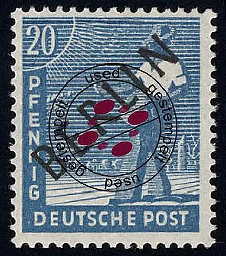 8a Schwarzaufdruck 20 Pf PREUSSISCHBLAU, gestempelt O