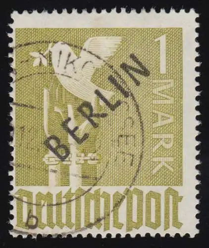 17c Schwarzaufdruck 1 Mark helloliv, gelbgrüne Fluoreszenz, gestempelt O