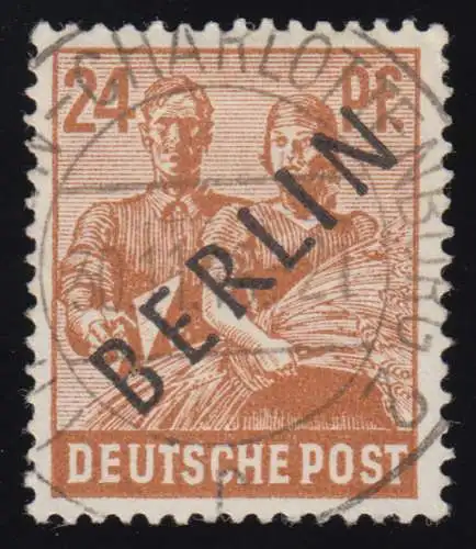 9 AFIII Schwarzaufdruck 24 Pf mit AF III gebr. Mittelstück im B, O 30.11.48