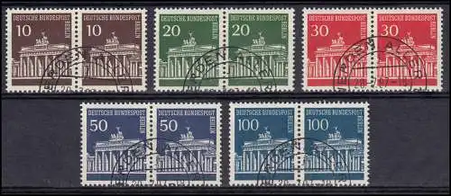 286-290 Brandenburger Tor, Satz als waagerechte Paare, saubere Ortsstempel O