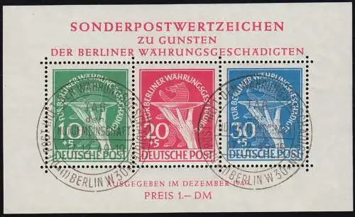 Block 1 Währungsgeschädigte - zwei Ersttagssonderstempel Berlin 17.12.49