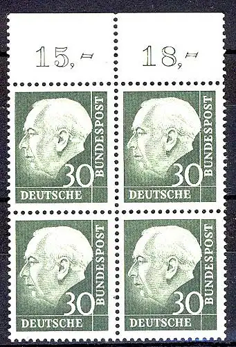 259w Heuss II 30 Pf OR-Viererbl. ** postfrisch