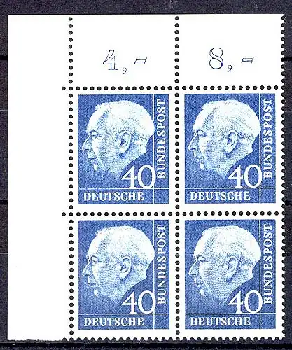 260v Heuss II 40 Pf Eck-Vbl. ol ** postfrisch