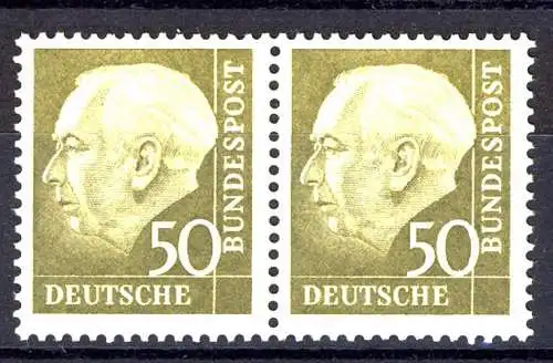 261w Heuss II 50 Pf waag. Paar ** postfrisch