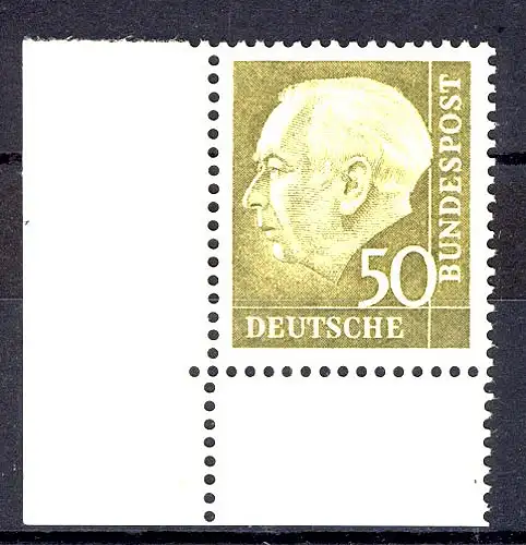 261w Heuss II 50 Pf Ecke ul ** postfrisch