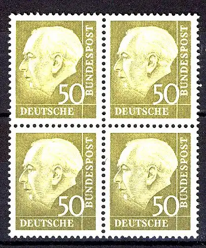 261w Heuss II 50 Pf Viererblock ** postfrisch