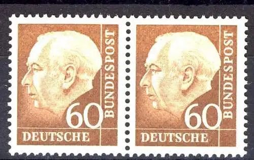262w Heuss II 60 Pf waag. Paar ** postfrisch
