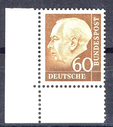 262w Heuss II 60 Pf Ecke ul ** postfrisch