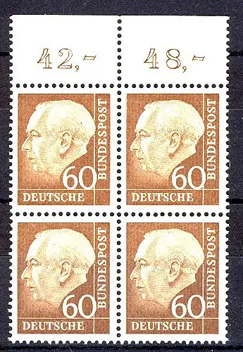 262w Heuss II 60 Pf OR-Viererbl. ** postfrisch