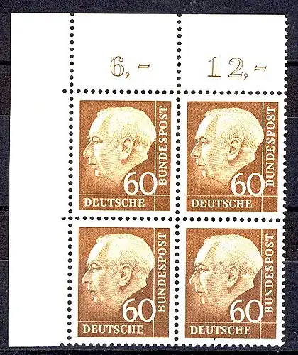 262w Heuss II 60 Pf Eck-Vbl. ol ** postfrisch