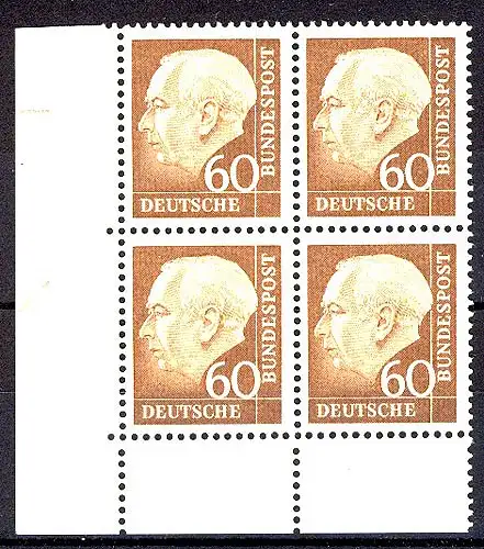 262w Heuss II 60 Pf Eck-Vbl. ul ** postfrisch