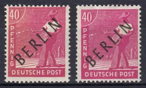 12 Schwarzaufdr. 40 Pf Farbtönungen rosalila - lilarot, Set postfrisch **