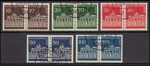286-290 Brandenburger Tor, Satz als waagerechte Paare, BERLIN-Stempel O