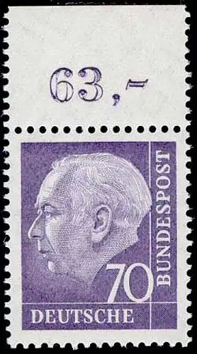 263v Heuss II 70 Pf Oberrand ** postfrisch