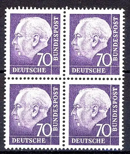 263w Heuss II 70 Pf Viererblock ** postfrisch