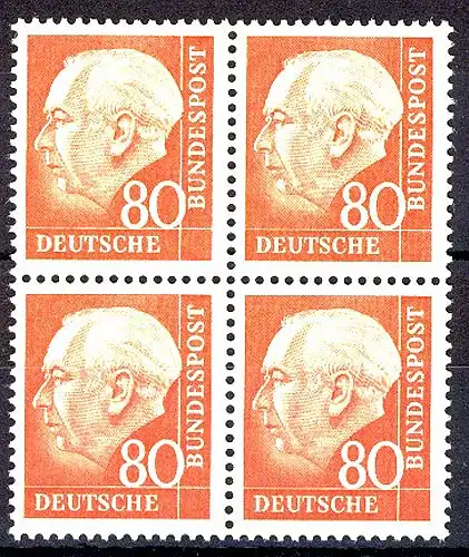264w Heuss II 80 Pf Viererblock ** postfrisch