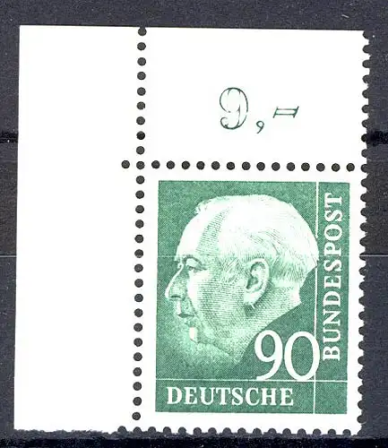 265v Heuss II 90 Pf Ecke ol ** postfrisch
