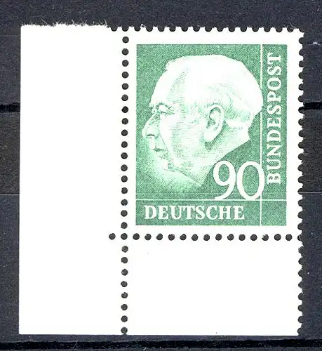 265w Heuss II 90 Pf Ecke ul ** postfrisch
