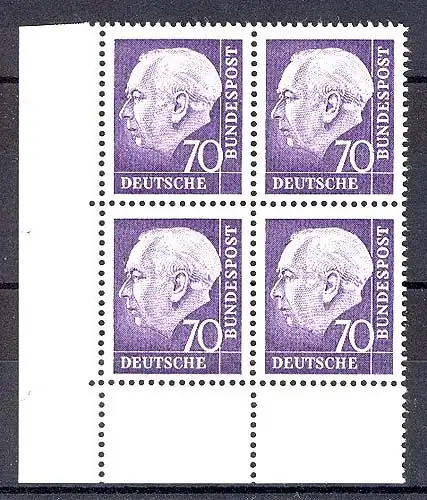 263w Heuss II 70 Pf Eck-Vbl. ul ** postfrisch