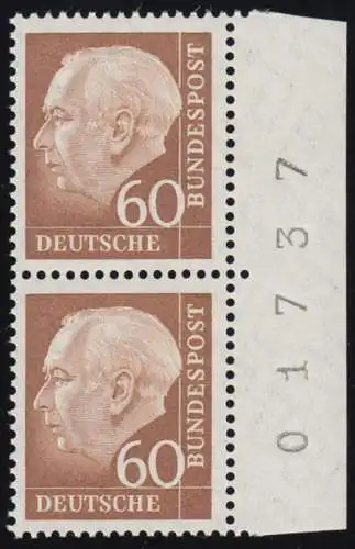 262w Heuss II 60 Pf Randziffern ** Paar