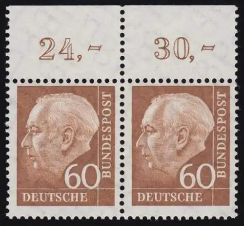 262v Heuss II 60 Pf Paar OR ** postfrisch