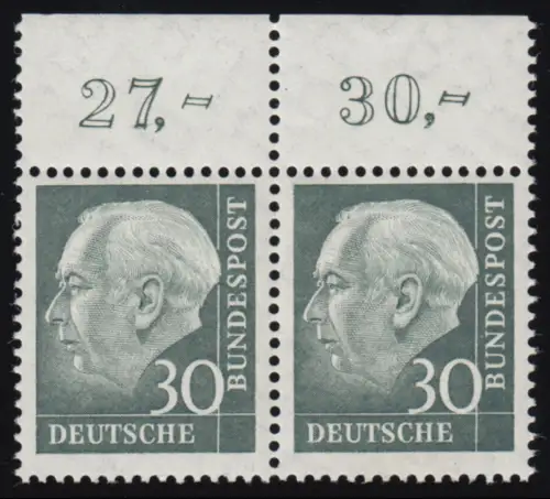 259v Heuss II 30 Pf Paar OR ** postfrisch