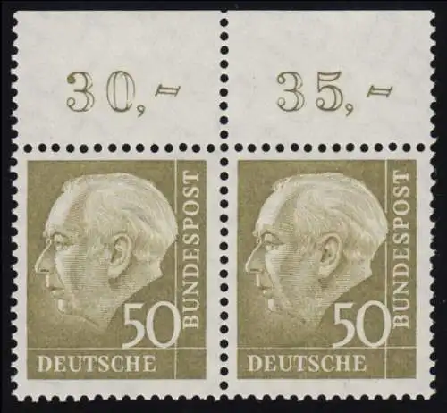 261v Heuss II 50 Pf Paar OR ** postfrisch