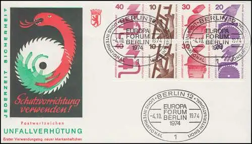 HBl. 17 aus MH 9 Unfall auf Schmuck-FDC ESSt BERLIN Europa-Forum 4.10.74
