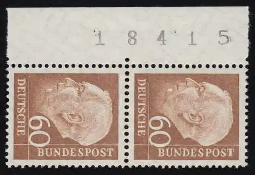 262v Heuss II 60 Pf Randziffern Paar, postfrisch **
