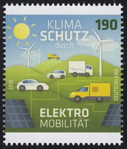 3265 Klimaschutz - Elektromobilität: Windrad und Elektroauto, 10 Einzelmarken **