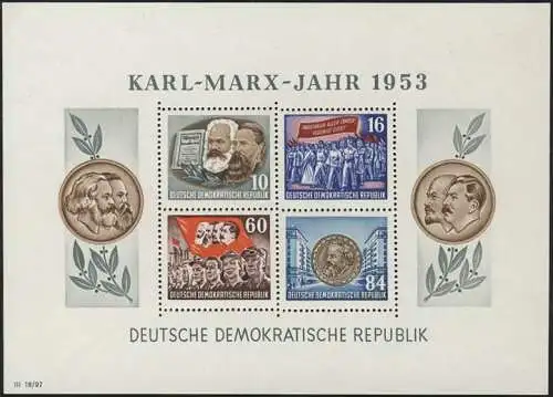 Block 9A YI Karl Marx 1953 gezähnt, postfrisch **