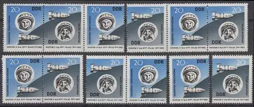 970-971 Weltraumflug, 4 Zusammendrucke und 2 Einzelmarken, Set postfrisch **