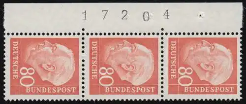264w Heuss II 80 Pf Randziffern Dreierstreifen links, postfrisch **