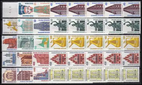 1339v ff SWK 20 Fünferstreifen weiße Gummierung / waager. Nr. (Type I), kpl. **