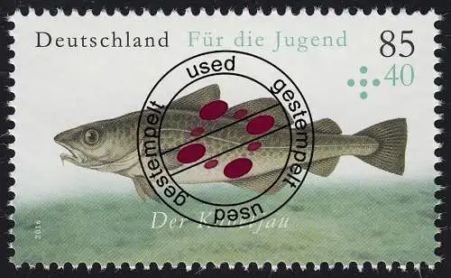 3256 Jugend Salzwasserfische - Kabeljau, gestempelt O