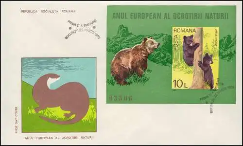Rumänien Block 168 Naturschutz Braunbären, Mitläufer-Ausgabe 1980, FDC